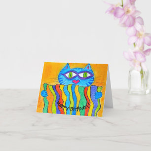 Katze mit Regenbogendecke Karte