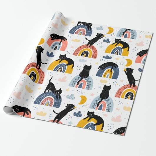Katze mit Regenbogenmuster-Design Geschenkpapier (Ungerollt)