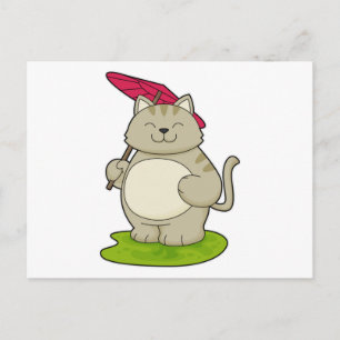 Katze mit Regenschirm Postkarte