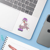 Katze mit Roller-Skaten Aufkleber (Laptop mit iPhone)