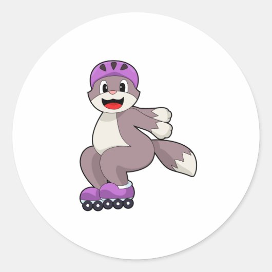 Katze mit Roller-Skaten Runder Aufkleber (Vorderseite)