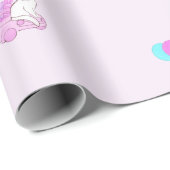 Katze mit rosa Auto und Ballons Geschenkpapier (Rolleneckpunkt)