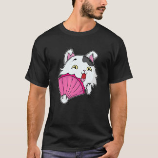 Katze mit rosa Fächer T-Shirt