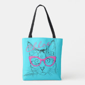 Katze mit rosa Glas-Retro blauer Tasche (Rückseite)