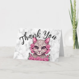 Katze mit rosa Rosen Dankeskarte