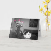 Katze mit rosa Rosen Geburtstagskarte Karte (Gelbe Blume)