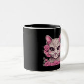 Katze mit rosa Rosen Personalisiert Beste Mama je  Zweifarbige Tasse (VorderseiteRechts)