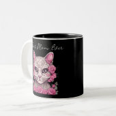Katze mit rosa Rosen Personalisiert Beste Mama je  Zweifarbige Tasse (Vorderseite Links)