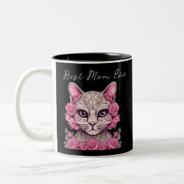 Katze mit rosa Rosen Personalisiert Beste Mama je  Zweifarbige Tasse