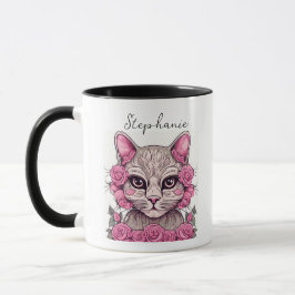 Katze mit rosa Rosen Personalisiert Kaffee Tasse