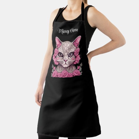 Katze mit rosa Rosen Personalisierte benutzerdefin Schürze (InSitu)