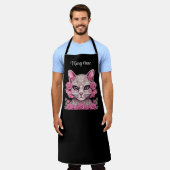 Katze mit rosa Rosen Personalisierte benutzerdefin Schürze (Getragen)