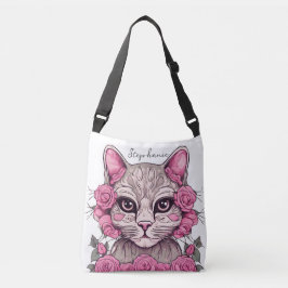 Katze mit rosa Rosen Personalisierte Totentasche Tragetaschen Mit Langen Trägern