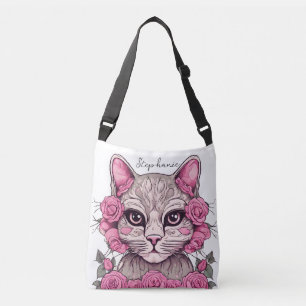 Katze mit rosa Rosen Personalisierte Totentasche Tragetaschen Mit Langen Trägern
