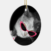 Katze mit rosa Sonnenbrille u. Greifer-Verzierung Keramikornament (Rechts)