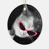 Katze mit rosa Sonnenbrille u. Greifer-Verzierung Keramikornament (Links)