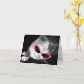 Katze mit rosa Sonnenbrille u. Greifern Notecard Karte (Gelbe Blume)