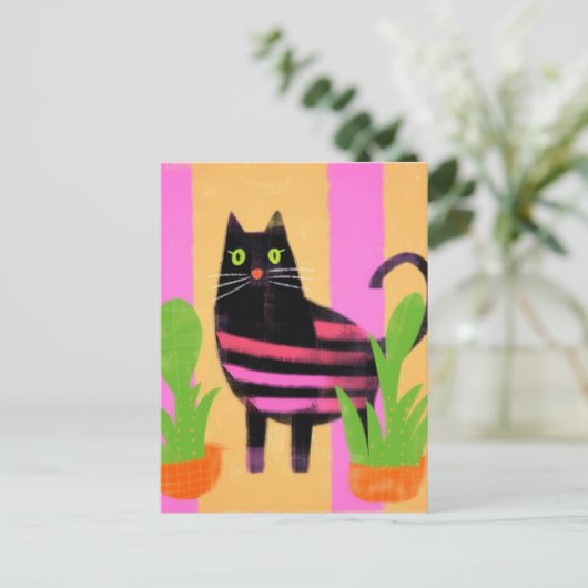 Katze mit rosa Streifen AI generierte Kunst Postkarte (Stehend Vorderseite)