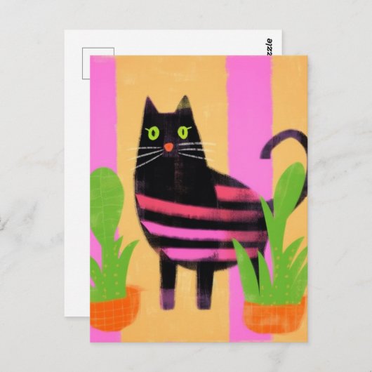 Katze mit rosa Streifen AI generierte Kunst Postkarte (Vorne/Hinten)