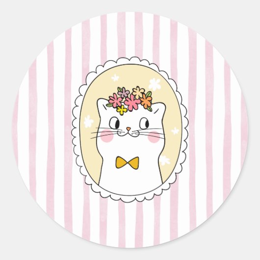 Katze mit rosa Streifen Runder Aufkleber (Vorderseite)