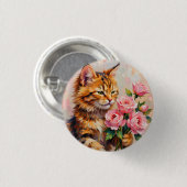 Katze mit Rose Button (Vorne & Hinten)