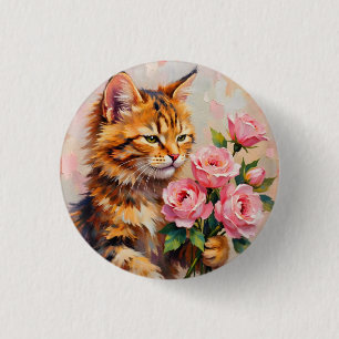 Katze mit Rose Button