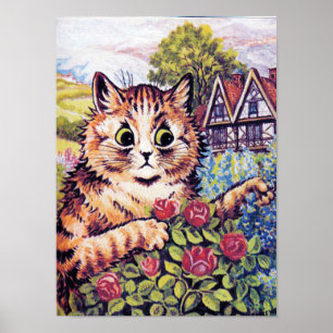 Katze mit Rose, Louis Wain Poster