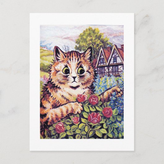 Katze mit Rose, Louis Wain Postkarte (Vorderseite)