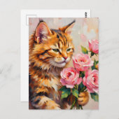 Katze mit Rose Postkarte (Vorne/Hinten)