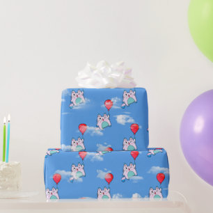 Katze mit rotem Ballon in Wolken Geschenkpapier