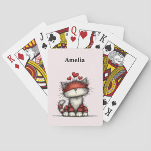 Katze mit roten Herzen Süß und Lustig Spielkarten