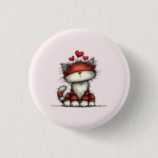 Katze mit roten Liebesherzen Süß und Lustig Button (Vorderseite)