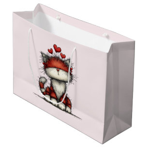 Katze mit roten Liebesherzen Süß und Lustig Große Geschenktüte