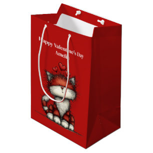 Katze mit roten Liebesherzen Valentinstag Mittlere Geschenktüte