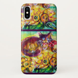 KATZE MIT ROTEN RIBBON UND SONNENBLUMEN iPhone X HÜLLE