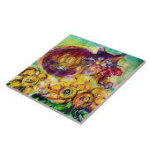 KATZE MIT ROTEN RIBBON UND SONNENBLUMEN FLIESE (Seite)