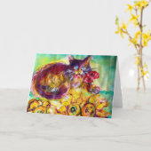 KATZE MIT ROTEN RIBBON UND SONNENBLUMEN KARTE (Gelbe Blume)
