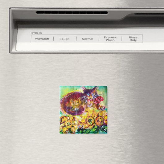 KATZE MIT ROTEN RIBBON UND SONNENBLUMEN MAGNET (In Situ (Geschirrspüler))