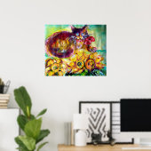 KATZE MIT ROTEN RIBBON UND SONNENBLUMEN POSTER (Heimbüro)