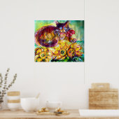 KATZE MIT ROTEN RIBBON UND SONNENBLUMEN POSTER (Küche)
