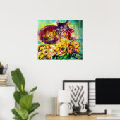 KATZE MIT ROTEN RIBBON UND SONNENBLUMEN POSTER (Heimbüro)
