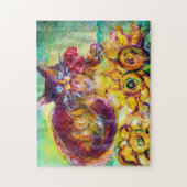 KATZE MIT ROTEN RIBBON UND SONNENBLUMEN PUZZLE (Vertikal)