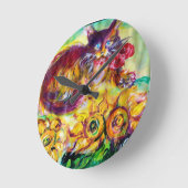 KATZE MIT ROTEN RIBBON UND SONNENBLUMEN RUNDE WANDUHR (Winkel)