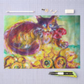 KATZE MIT ROTEN RIBBON UND SONNENBLUMEN SEIDENPAPIER (Handwerk)