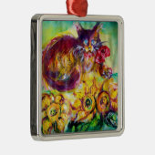 KATZE MIT ROTEN RIBBON UND SONNENBLUMEN SILBERNES ORNAMENT (Rechts)