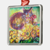 KATZE MIT ROTEN RIBBON UND SONNENBLUMEN SILBERNES ORNAMENT (Links)