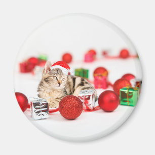 Katze mit roter Weihnachtsmannmütze Weihnachtsbaum Magnet