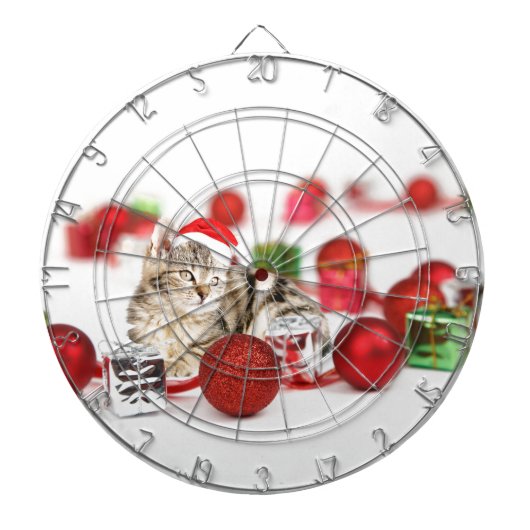 Katze mit roter Weihnachtsmannmütze Weihnachtsschm Dartscheibe (vorne)
