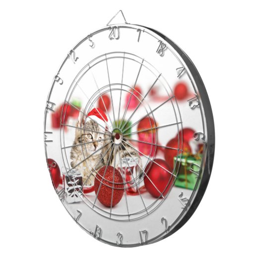 Katze mit roter Weihnachtsmannmütze Weihnachtsschm Dartscheibe (Vorderseite rechts)