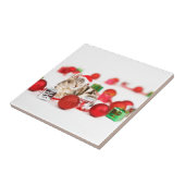 Katze mit roter Weihnachtsmannmütze Weihnachtsschm Fliese (Seite)